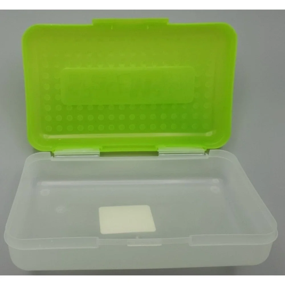 Spacemaker Vintage 1990s Plastic Pencil Case‎ Box Neon Green Top Frosted Bottom